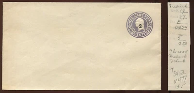 U477a Washington Die 5 Type 6 Surcharge Entire LV5681 - Image 1 of 2