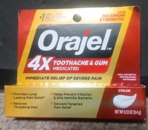 Orajel 4X Antiséptico oral medicado para dolor de muelas y encías .33 oz. - Imagen 1 de 3