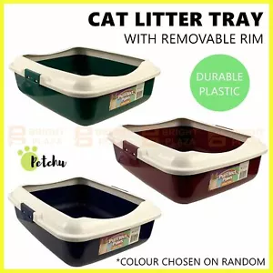 Pet Cat Kitten Litter Tray Pan Box with Rim Portable Plastic Kitty Trays Hooded - Picture 1 of 8
