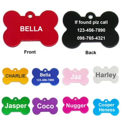 Pawtographize Dogs Cats ID Tags Personalized Pet Tags 2sides Engraved Bone Shape - Image 1 of 4