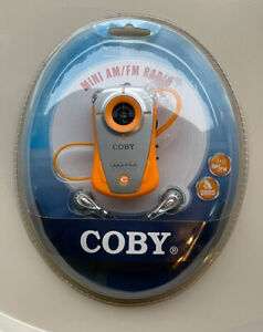 Coby Orange Mini AM FM Radio NIP New Sealed Earphones Headphones DBBS Strap NOS