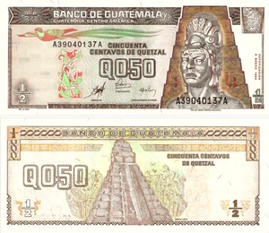 Guatemala ½ Quetzal, 1-9-1998, Series A, Various Serial Numbers, P-98 - Picture 1 of 1