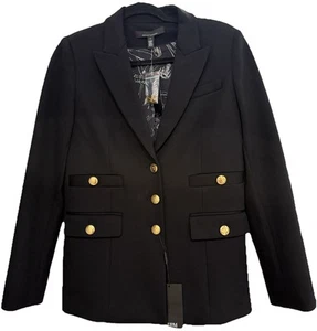 White House Black Market NWT Black Military Style Jacket Size 8 Gold Buttons - Picture 1 of 4