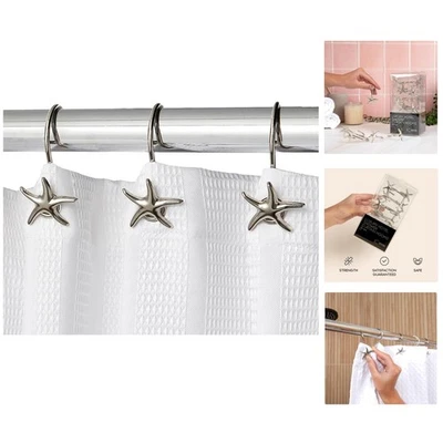 12 ganchos decorativos para cortina de ducha cromados estrellas de mar - Lujosa actualización de baño Foto 1 de 4