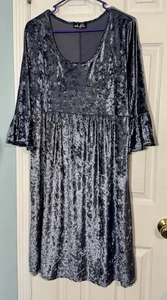 Vestido Bella Flore Azul Cobalto Terciopelo Aplastado Look Manga Larga, Manga Campana, 1X - Imagen 1 de 7