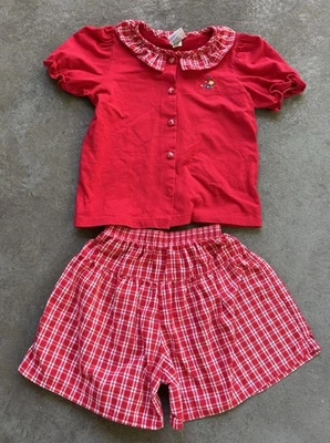De Colección Años 90 Osh Kosh Jóvenes Niñas Niños Conjunto Cuadros Rojo Guinga Camisa Pantalones Cortos 6X EE. UU. Foto 1 de 4