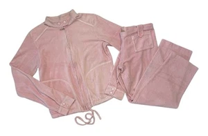 Y2K Vintage JUICY COUTURE French Terry Cloth Baby Pink Bubblegum Track Suit M/XL - Picture 1 of 11