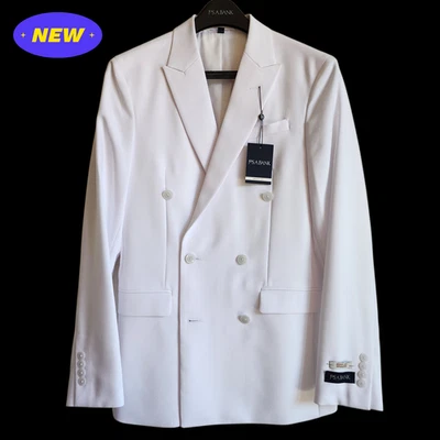 36R White Double Breasted Suit Jacket New Mens Jos A Bank Polyester Peak Lapel - Image 1 of 4