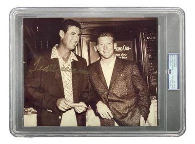 Ted Williams Signed Slabbed 8x10 Red Sox Photo w/ Mickey Mantle PSA EX-MT 6 - Image 1 of 2