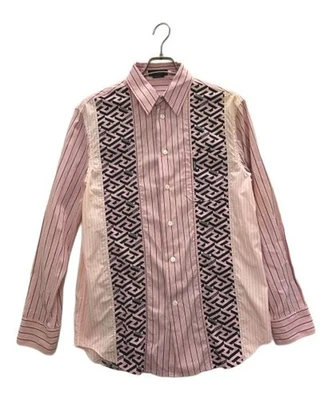 Рубашка в полоску VERSACE La Greca розовая 1003933 - Изображение 1 из 4