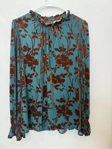 Entro Autumn Leaves Velvet Floral Print Top Large Velvet Burnout - Picture 1 of 8