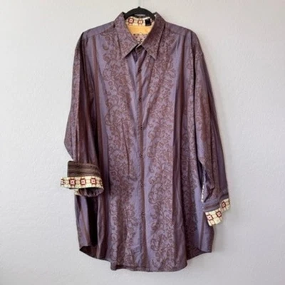Camisa Robert Graham Para Hombre 2XL LB Púrpura Paisley Mezcla Seda Manga Larga Con Botones Foto 1 de 4