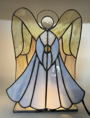Vintage Stained Glass Lamp Christmas Angel Stained Glass Accent Night Light Lamp - Image 1 of 4
