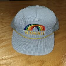 Vintage Trucker Cap Snap Back Gray Yellow Hawaiian Headwear Rainbow Corduroy