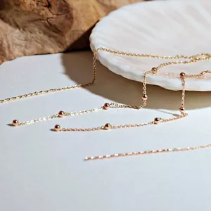 JNK Solid 14K Rose Gold Balls 20cm Long 7.87 inch Drop Threader One Earring - Picture 1 of 9