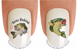 Nail Art 2203 ANIMAL lubina pez ""Gone Fishing"" tobogán acuático calcomanías de uñas transferencias - Imagen 1 de 3