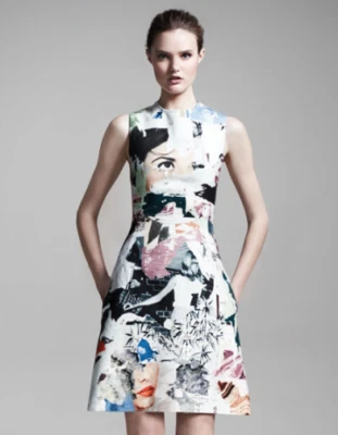 Vestido Vaina CARVEN Sin Mangas Impresión Fotográfica Collage Mezcla Lana Talla 38/ EE. UU. 6 Foto 1 de 4