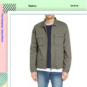 $120 Native Youth Lieutenant Herringbone Shirt Jacket, Dark Green, Size L - Picture 1 of 8