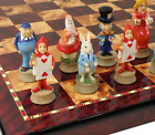 Alice In Wonderland Fantasy Chess Men Set W/ 18" High Gloss Cherry And Burlwood