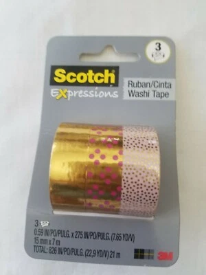 NUEVO Scotch Washi Tape 3x3 Rollos Expresiones Rayas Proyecto Artesanal Dorado Navidad Foto 1 de 2