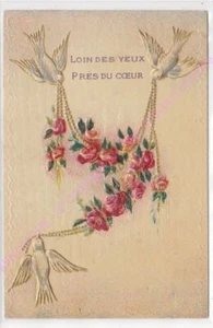 Cartolina Gaufree Goffrato Lontano Dei Yeux Près Cuore Uccelli Collana Di Fiori - Imagen 1 de 2