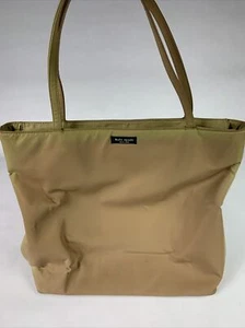 Vintage Kate Spade Tan Nylon Medium Work Tote Bag - Faded Green Edges - Picture 1 of 12