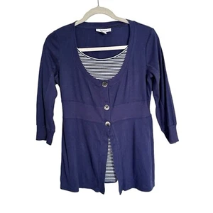 Style & Co Women’s Sz S 90s /Y2K Faux Striped Top & Sweater Babydoll 3/4 Sleeve - Picture 1 of 6