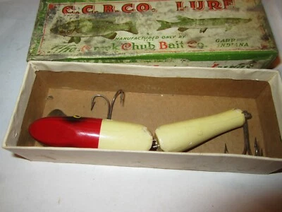Vtg CREEK CHUB PIKIE 700 Wood GE 4 3/4" JOINTED Fishing Lure Red Head White BOX - Image 1 of 4