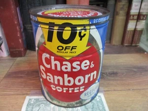 CHASE SANBORN 2 LB COFFEE CAN STORE TIN ORIGINAL USA MID 1900'S PACKED - Picture 1 of 7