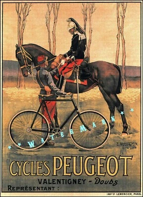 Publicidad de bicicleta francesa arte estilo retro impresión cartel vintage Peugeot 1910 bicicletas Foto 1 de 4