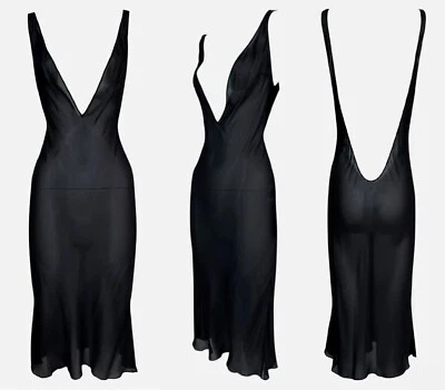 F/W 2002 Christian Dior by John Galliano Plunging Sheer Black Silk Slip Dress - Image 1 of 4