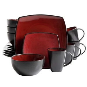 Gibson Elite Soho Lounge Square 16-Piece Dinnerware Set Red - Picture 1 of 1