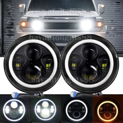 Par de faros LED halo DRL haz alto/bajo de 7"" pulgadas para Toyota FJ Cruiser 2007-2014 Foto 1 de 4