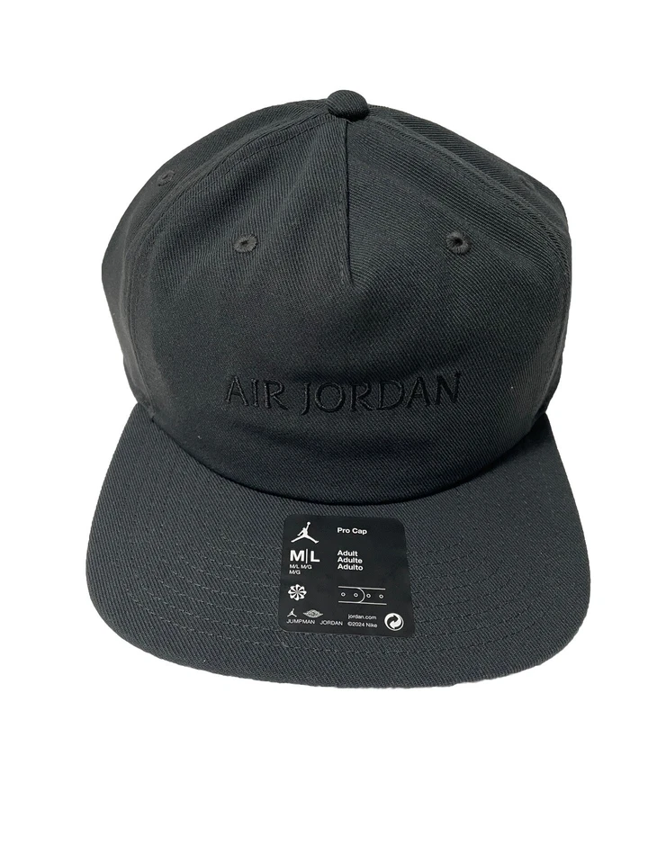 Air Jordan Pro Unstructured Flat Bill Hat Cap Snapback Off Noir M/L FZ2011-010
