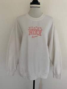 GILDAN Womens Juniors Girls White Nike Embroidered Sweatshirt Blouse Logo Sz XL - Picture 1 of 12