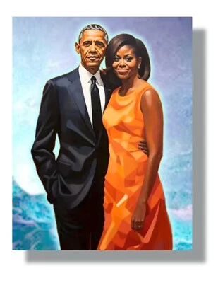BARACK & MICHELLE OBAMA Oil Art Print on Canvas Wall Art 8"x10"- Ready To Frame - Image 1 of 2
