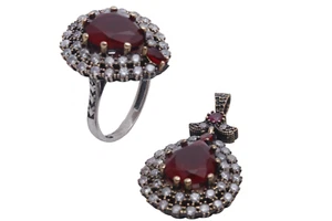 Turkish Jewelry  Drop Dark 925 Sterling Ruby Pendant  Ring Size Options - Picture 1 of 9