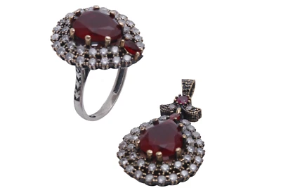 Turkish Jewelry  Drop Dark 925 Sterling Ruby Pendant  Ring Size Options - Image 1 of 4