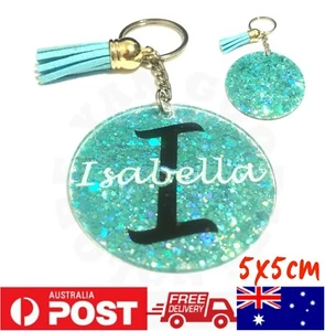 Personalised Chunky Glitter Custom Name Vinyl Acrylic Circle Keyring + Tassel - Picture 1 of 6