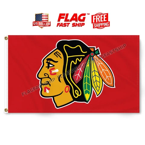 Chicago Blackhawks 3x5 ft Flag Banner NHL w Grommets FREE Shipping Man Cave New Cover