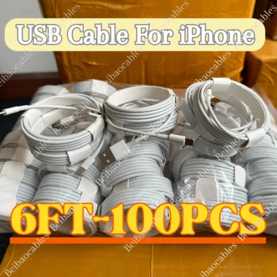 Lote de 100 cables de carga rápida USB de 6 pies para iPhone 14 13 12 11 Pro 8 cable de carga Foto 1 de 4