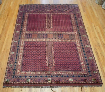 Alfombra oriental de lana anudada a mano diseño turcomano afgano Ensi 6'8" x 9'8" Foto 1 de 4