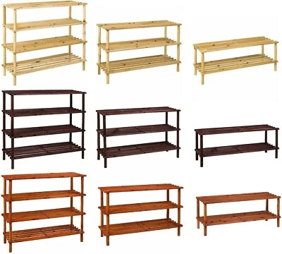 2 3 4 TIER SHOE STAND RACK ORGANISER NATURAL SLATED WOOD FOOTWEAR STORAGE SHELF - Image 1 of 3