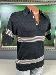 Vintage 1970's Donegal Coleseta Black Acetate Polo Shirt Medium - Picture 1 of 8