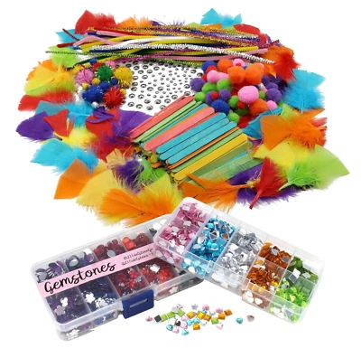 Bastelset 1800tlg Bastelmaterial Bastelzubehör bunt Federn PomPons Strasssteine - Bild 1 von 4