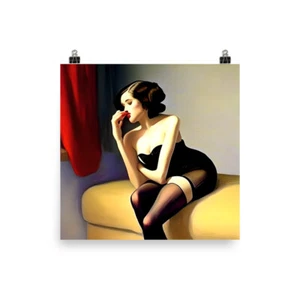 Poster von Bettie Page wie gemalt von Edward Hopper - Bild 1 von 3