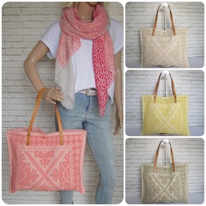 Strandtasche Shopper Boho Tasche Stoff gewebt Lederhenkel erhabenes Muster