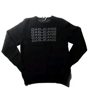 Gasjeans Herren 100 % authentisch LS Größe Large Kaschmir Pullover schwarz Multi Logo - Bild 1 von 5