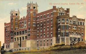 Postal de colección de 1910 City General Hospital Street View Kansas City, MO - Imagen 1 de 2
