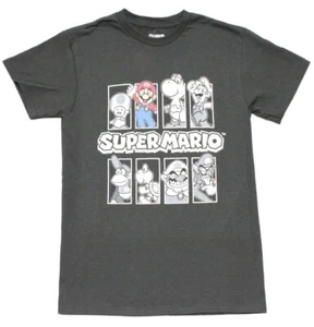 Super Mario Brothers Mens T-shirt -Gray Character Boxes Colorful Mario - Picture 1 of 1